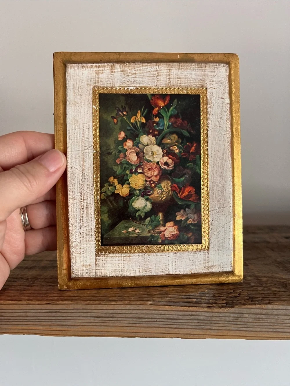 Set of 3 Italian Floral Wall Art Prints in Gold and Cream Frames